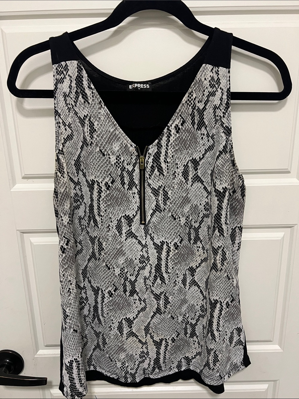 Express Black and Gray Snake-Print Zip Tank
